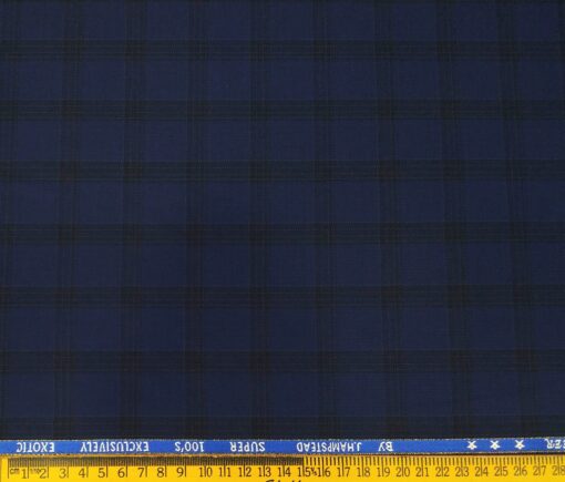 J.Hampstead Men's Poly Wool Super 100s Unstitched Self Broad Checks Suiting Fabric (Dark Royal Blue)