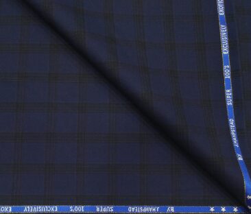 J.Hampstead Men's Poly Wool Super 100s Unstitched Self Broad Checks Suiting Fabric (Dark Royal Blue)