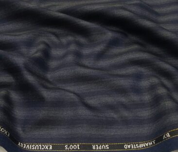 J.Hampstead Men's Poly Wool Super 100s Unstitched Grey Striped Suiting Fabric (Blue)
