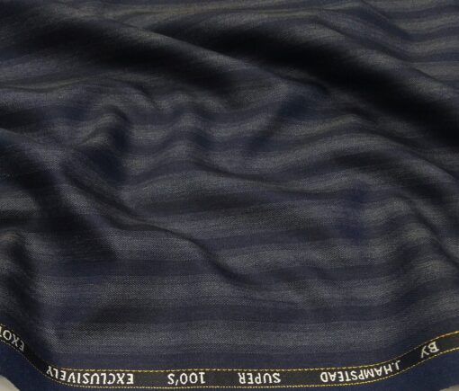 J.Hampstead Men's Poly Wool Super 100s Unstitched Grey Striped Suiting Fabric (Blue)