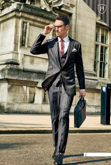 J.Hampstead Men's Poly Wool Super 100s Unstitched Grey Striped Suiting Fabric (Blue)