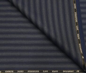 J.Hampstead Men's Poly Wool Super 100s Unstitched Grey Striped Suiting Fabric (Blue)