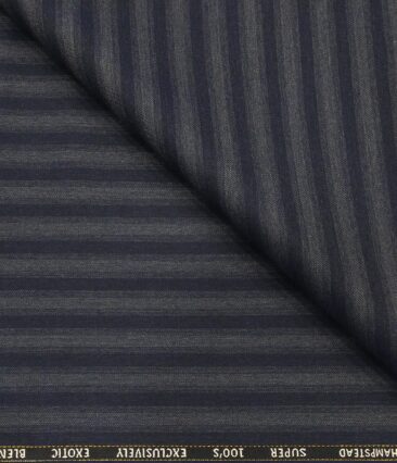 J.Hampstead Men's Poly Wool Super 100s Unstitched Grey Striped Suiting Fabric (Blue)