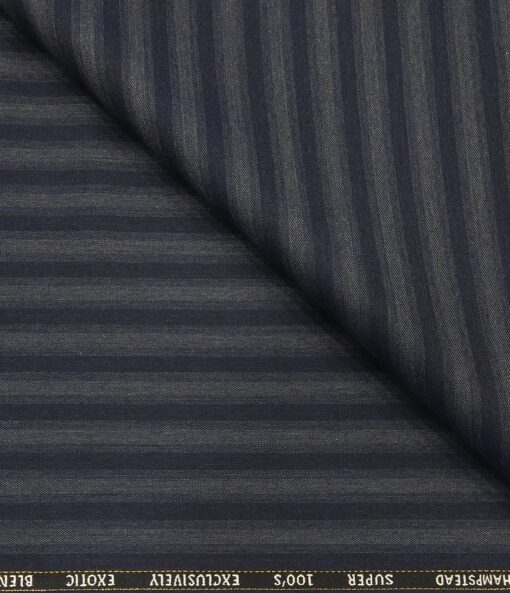 J.Hampstead Men's Poly Wool Super 100s Unstitched Grey Striped Suiting Fabric (Blue)