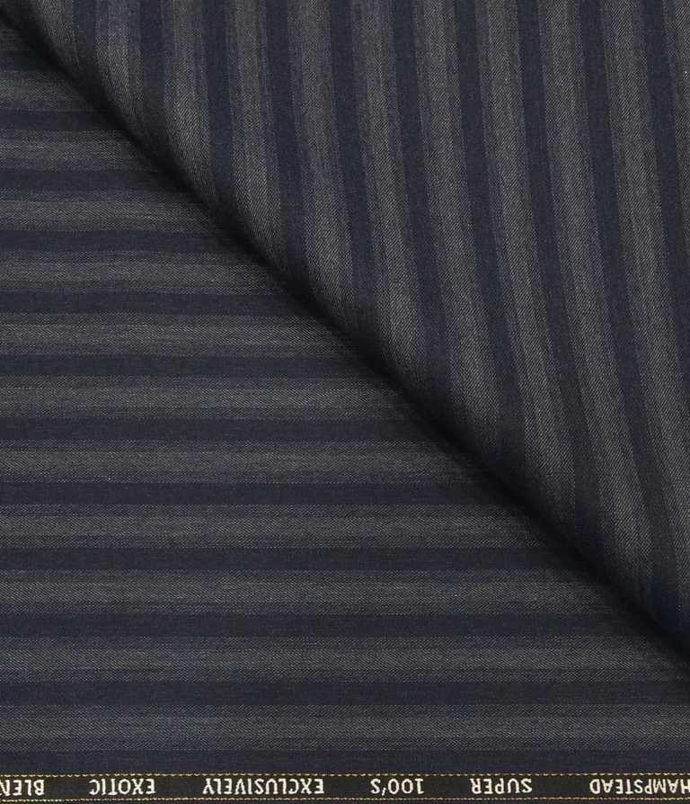 J.Hampstead Men's Poly Wool Super 100s Unstitched Grey Striped Suiting Fabric (Blue)