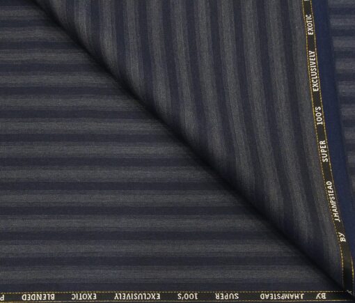J.Hampstead Men's Poly Wool Super 100s Unstitched Grey Striped Suiting Fabric (Blue)