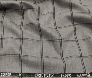 J.Hampstead Men's Poly Wool Super 100s Unstitched Black Checks Suiting Fabric (Light Grey)