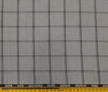 J.Hampstead Men's Poly Wool Super 100s Unstitched Black Checks Suiting Fabric (Light Grey)