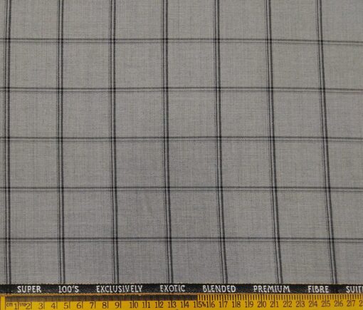 J.Hampstead Men's Poly Wool Super 100s Unstitched Black Checks Suiting Fabric (Light Grey)