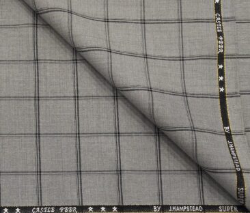 J.Hampstead Men's Poly Wool Super 100s Unstitched Black Checks Suiting Fabric (Light Grey)