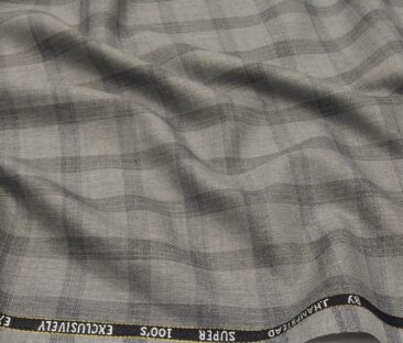 J.Hampstead Men's Poly Wool Super 100s Unstitched Grey Checks Suiting Fabric (Light Grey)