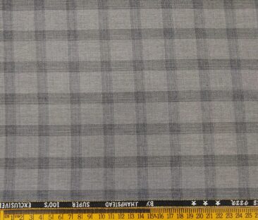 J.Hampstead Men's Poly Wool Super 100s Unstitched Grey Checks Suiting Fabric (Light Grey)