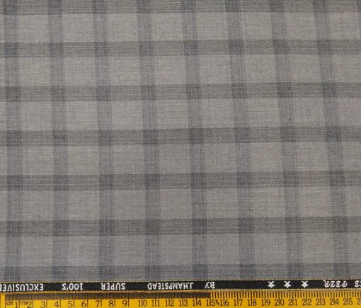 J.Hampstead Men's Poly Wool Super 100s Unstitched Grey Checks Suiting Fabric (Light Grey)