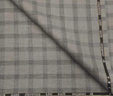 J.Hampstead Men's Poly Wool Super 100s Unstitched Grey Checks Suiting Fabric (Light Grey)