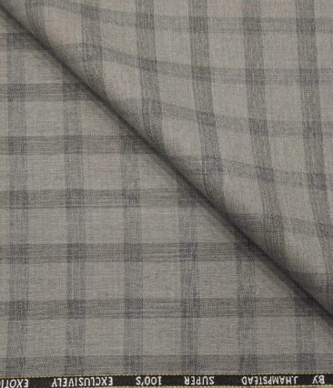 J.Hampstead Men's Poly Wool Super 100s Unstitched Grey Checks Suiting Fabric (Light Grey)