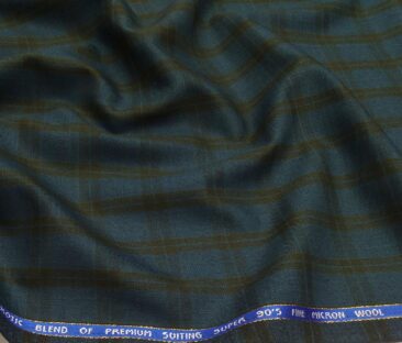 J.Hampstead Men's Poly Wool Super 100s Unstitched Brown Checks Suiting Fabric (Sea Green)