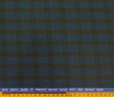 J.Hampstead Men's Poly Wool Super 100s Unstitched Brown Checks Suiting Fabric (Sea Green)