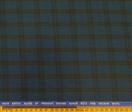J.Hampstead Men's Poly Wool Super 100s Unstitched Brown Checks Suiting Fabric (Sea Green)