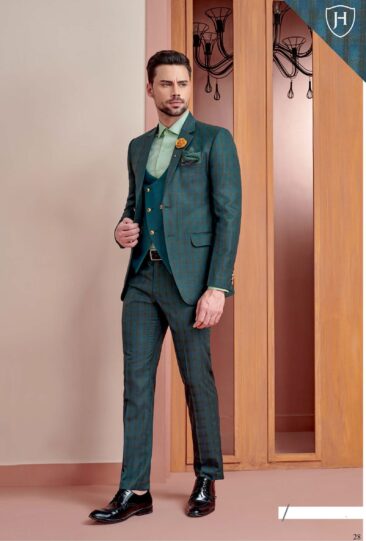 J.Hampstead Men's Poly Wool Super 100s Unstitched Brown Checks Suiting Fabric (Sea Green)