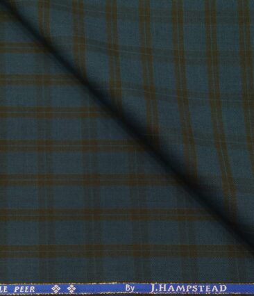 J.Hampstead Men's Poly Wool Super 100s Unstitched Brown Checks Suiting Fabric (Sea Green)