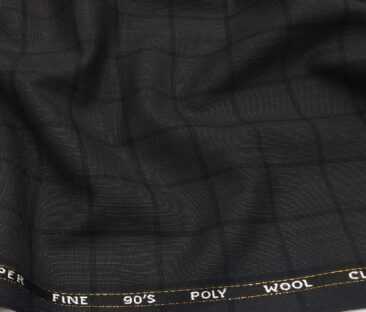 J.Hampstead Men's Poly Wool Super 90s Unstitched Self Checks Suiting Fabric (Dark Grey)