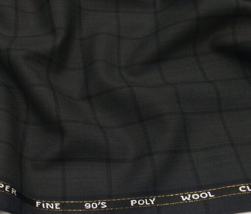 J.Hampstead Men's Poly Wool Super 90s Unstitched Self Checks Suiting Fabric (Dark Grey)
