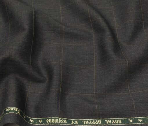 Raymond Men's Poly Wool TechnoSmart Unstitched 3 Meter Checks Suiting Fabric (Dark Grey)