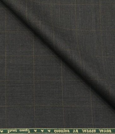 Raymond Men's Poly Wool TechnoSmart Unstitched 3 Meter Checks Suiting Fabric (Dark Grey)
