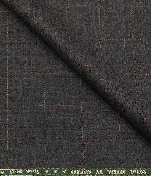 Raymond Men's Poly Wool TechnoSmart Unstitched 3 Meter Checks Suiting Fabric (Dark Grey)