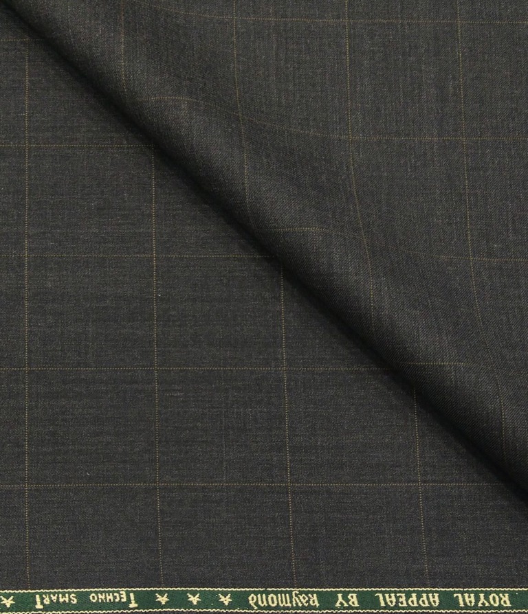 Raymond Men's Poly Wool TechnoSmart Unstitched 3 Meter Checks Suiting Fabric (Dark Grey)