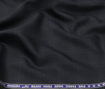 Raymond Men's Wool Super 70s Unstitched 3.25 Meter Self Checks Suiting Fabric (Dark Blue)