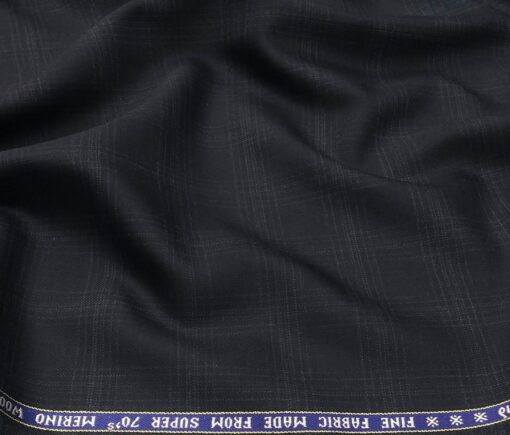 Raymond Men's Wool Super 70s Unstitched 3.25 Meter Self Checks Suiting Fabric (Dark Blue)