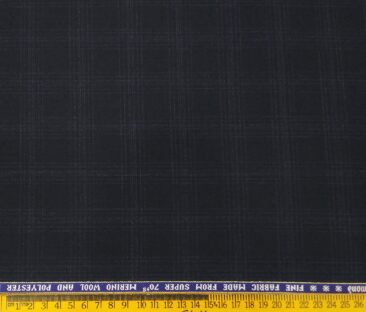Raymond Men's Wool Super 70s Unstitched 3.25 Meter Self Checks Suiting Fabric (Dark Blue)