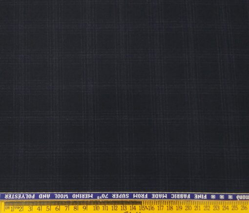 Raymond Men's Wool Super 70s Unstitched 3.25 Meter Self Checks Suiting Fabric (Dark Blue)