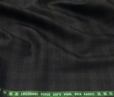 Raymond Men's Wool Super 120s Unstitched 3.25 Meter Self Checks Suiting Fabric (Greyish Black)