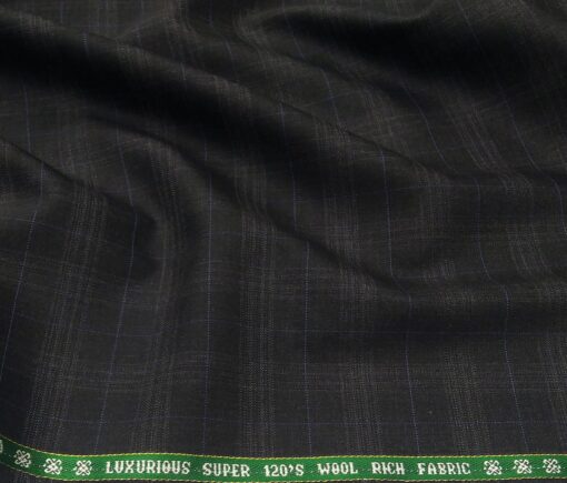 Raymond Men's Wool Super 120s Unstitched 3.25 Meter Self Checks Suiting Fabric (Greyish Black)