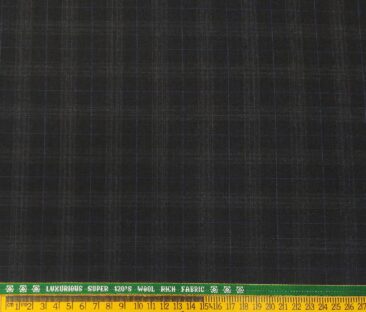 Raymond Men's Wool Super 120s Unstitched 3.25 Meter Self Checks Suiting Fabric (Greyish Black)