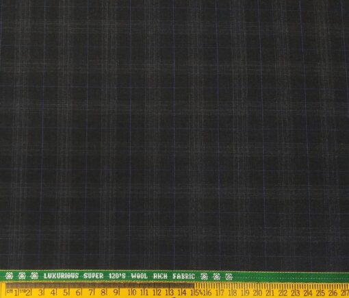Raymond Men's Wool Super 120s Unstitched 3.25 Meter Self Checks Suiting Fabric (Greyish Black)