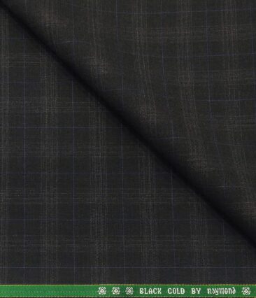 Raymond Men's Wool Super 120s Unstitched 3.25 Meter Self Checks Suiting Fabric (Greyish Black)