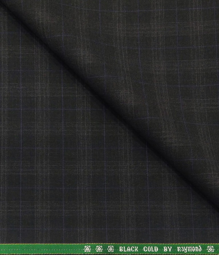 Raymond Men's Wool Super 120s Unstitched 3.25 Meter Self Checks Suiting Fabric (Greyish Black)