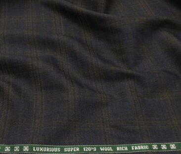 Raymond Men's Wool Super 120s Unstitched 3.25 Meter Brown Checks Suiting Fabric (Dark Blue)