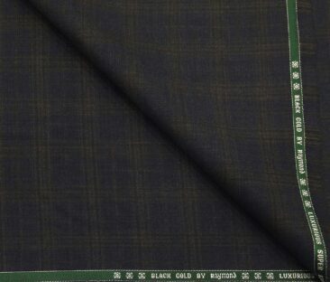 Raymond Men's Wool Super 120s Unstitched 3.25 Meter Brown Checks Suiting Fabric (Dark Blue)
