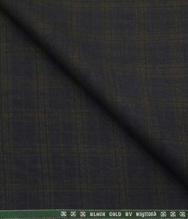 Raymond Men's Wool Super 120s Unstitched 3.25 Meter Brown Checks Suiting Fabric (Dark Blue)