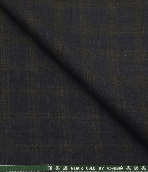 Raymond Men's Wool Super 120s Unstitched 3.25 Meter Brown Checks Suiting Fabric (Dark Blue)