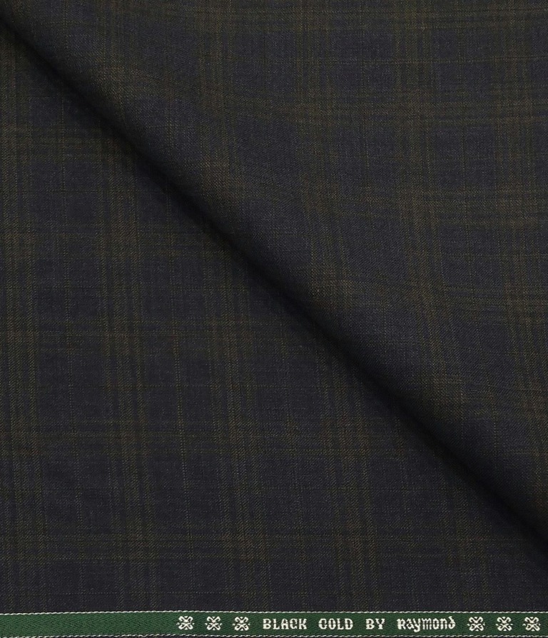 Raymond Men's Wool Super 120s Unstitched 3.25 Meter Brown Checks Suiting Fabric (Dark Blue)