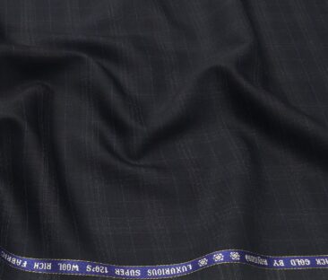 Raymond Men's Wool Super 120s Unstitched 3.25 Meter Self Checks Suiting Fabric (Dark Blue)