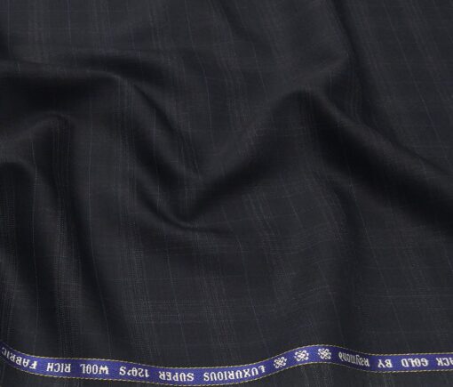 Raymond Men's Wool Super 120s Unstitched 3.25 Meter Self Checks Suiting Fabric (Dark Blue)