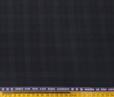 Raymond Men's Wool Super 120s Unstitched 3.25 Meter Self Checks Suiting Fabric (Dark Blue)