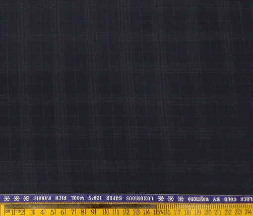 Raymond Men's Wool Super 120s Unstitched 3.25 Meter Self Checks Suiting Fabric (Dark Blue)