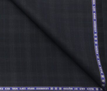 Raymond Men's Wool Super 120s Unstitched 3.25 Meter Self Checks Suiting Fabric (Dark Blue)